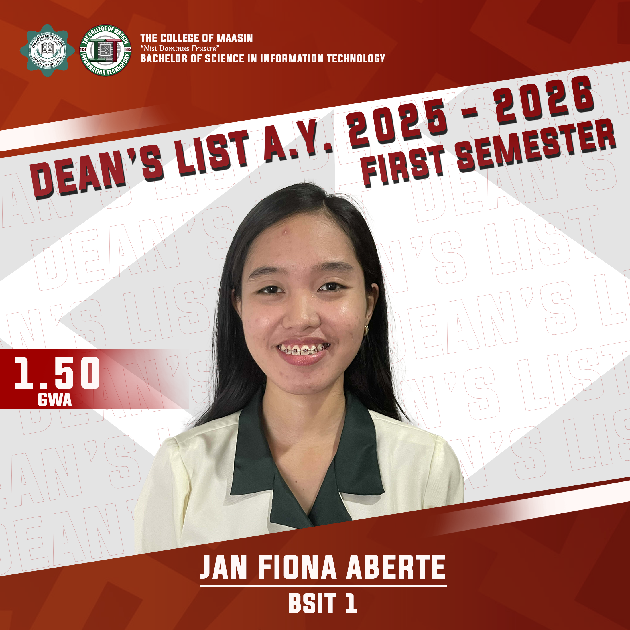 DEAN'S LIST A.Y. 2025-2026 (FIRST SEMESTER) aberte 1