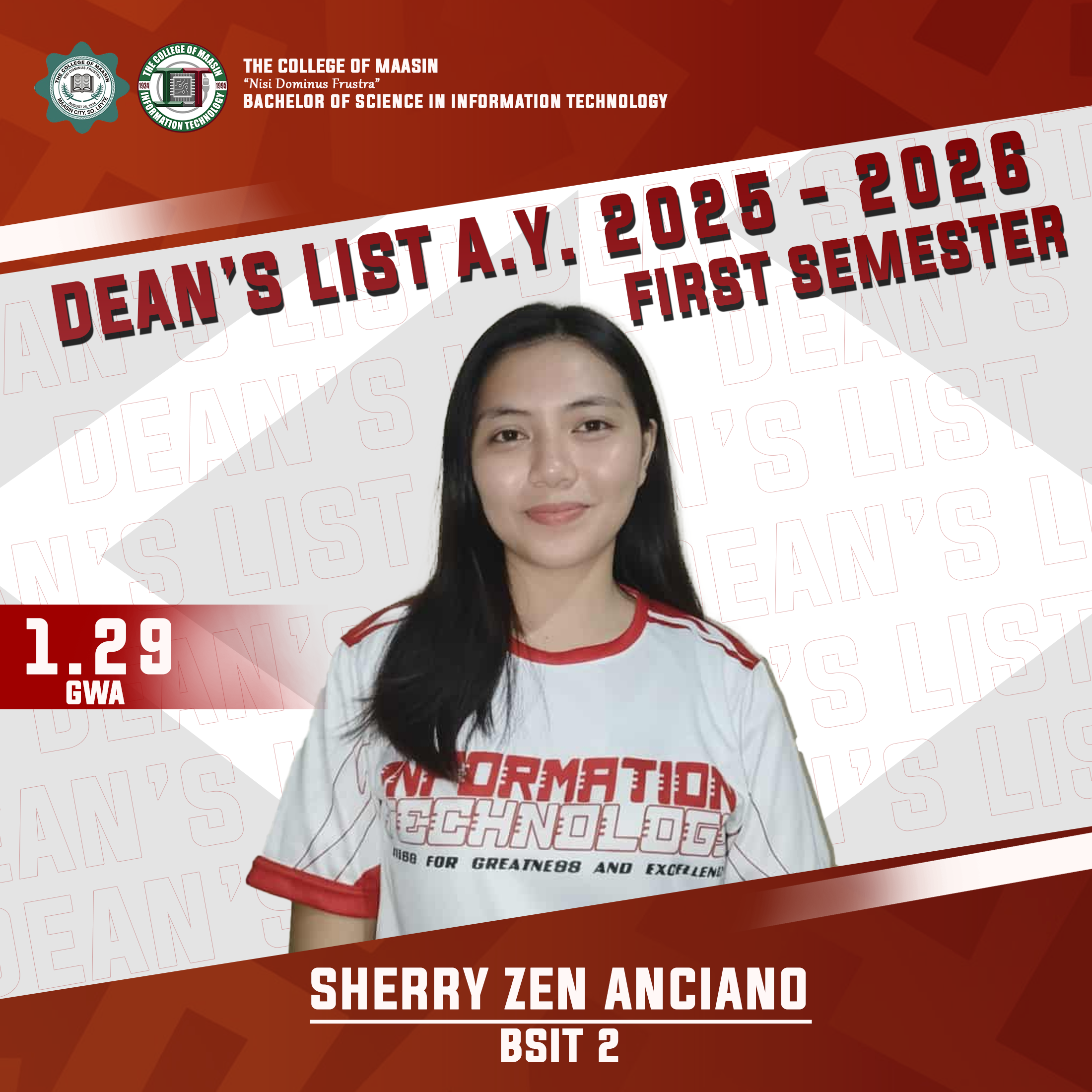 DEAN'S LIST A.Y. 2025-2026 (FIRST SEMESTER) anciano