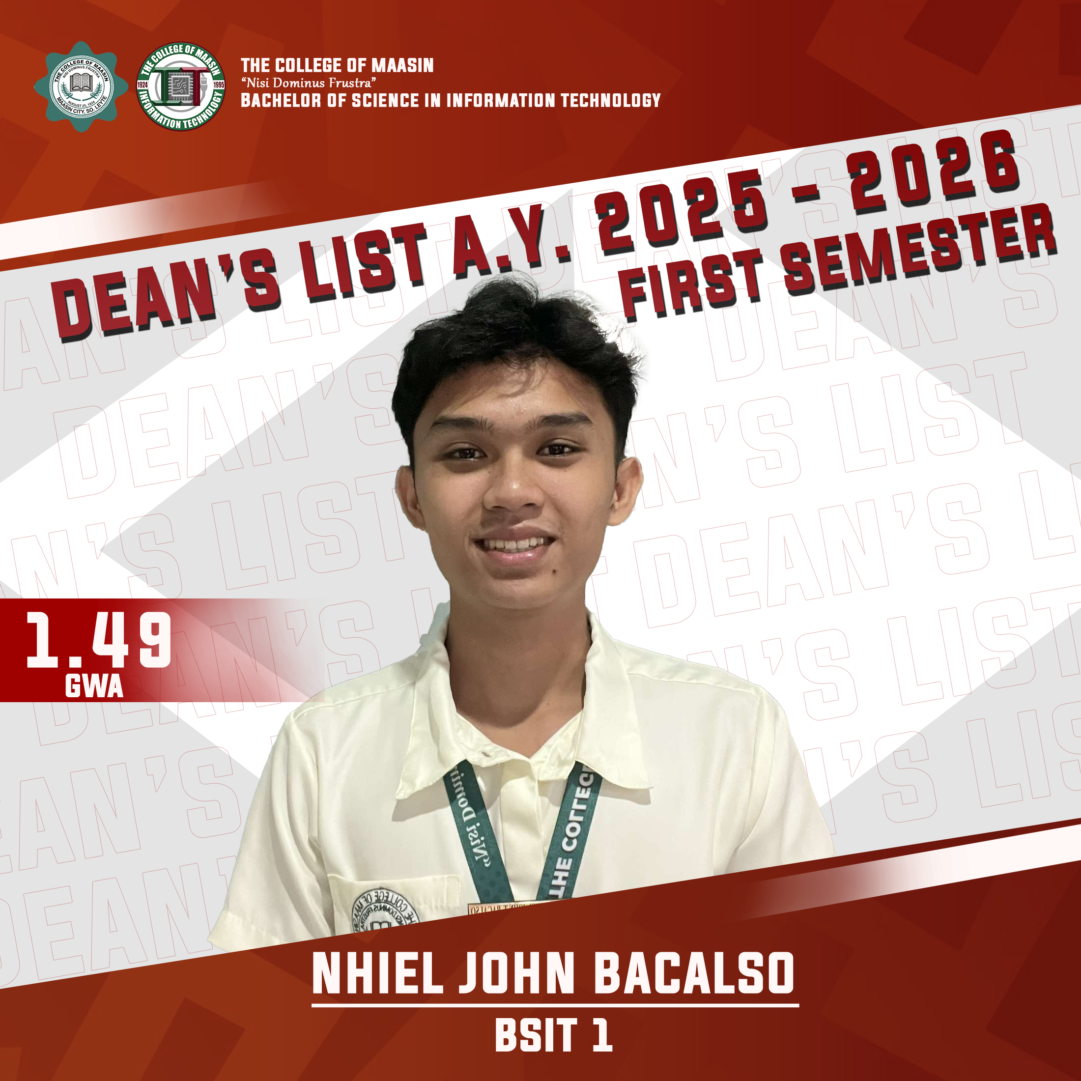 DEAN'S LIST A.Y. 2025-2026 (FIRST SEMESTER) bacalso 1