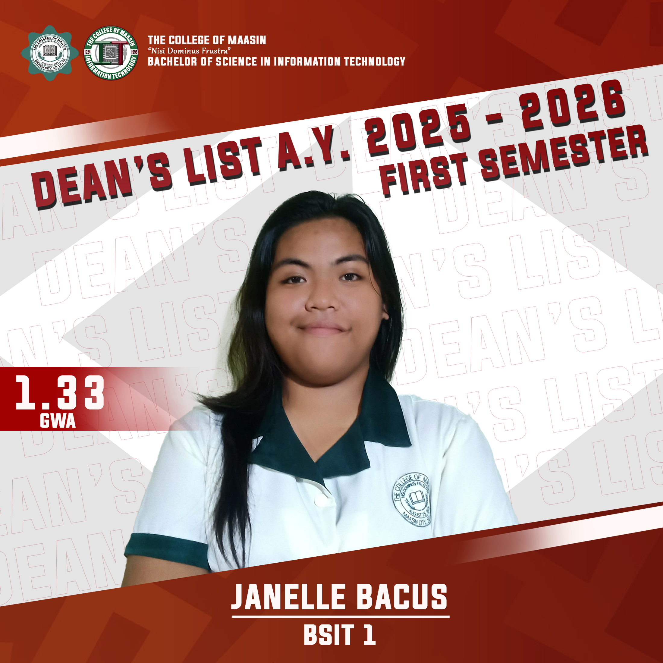DEAN'S LIST A.Y. 2025-2026 (FIRST SEMESTER) bacus 1
