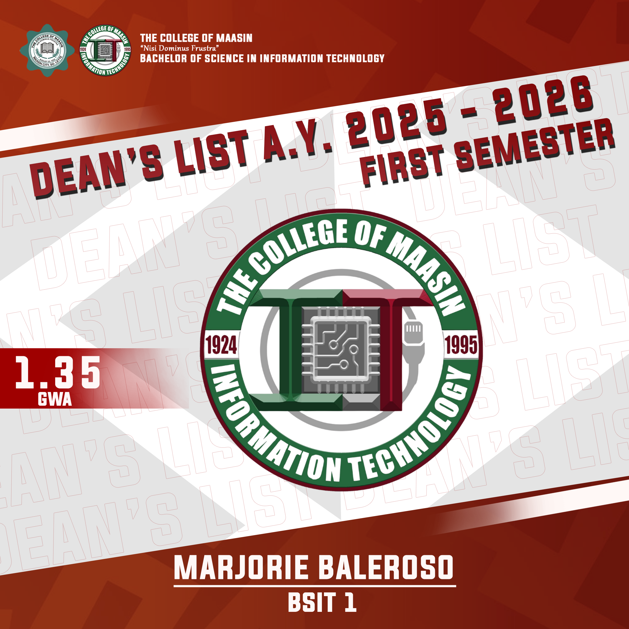 DEAN'S LIST A.Y. 2025-2026 (FIRST SEMESTER) baleroso 1