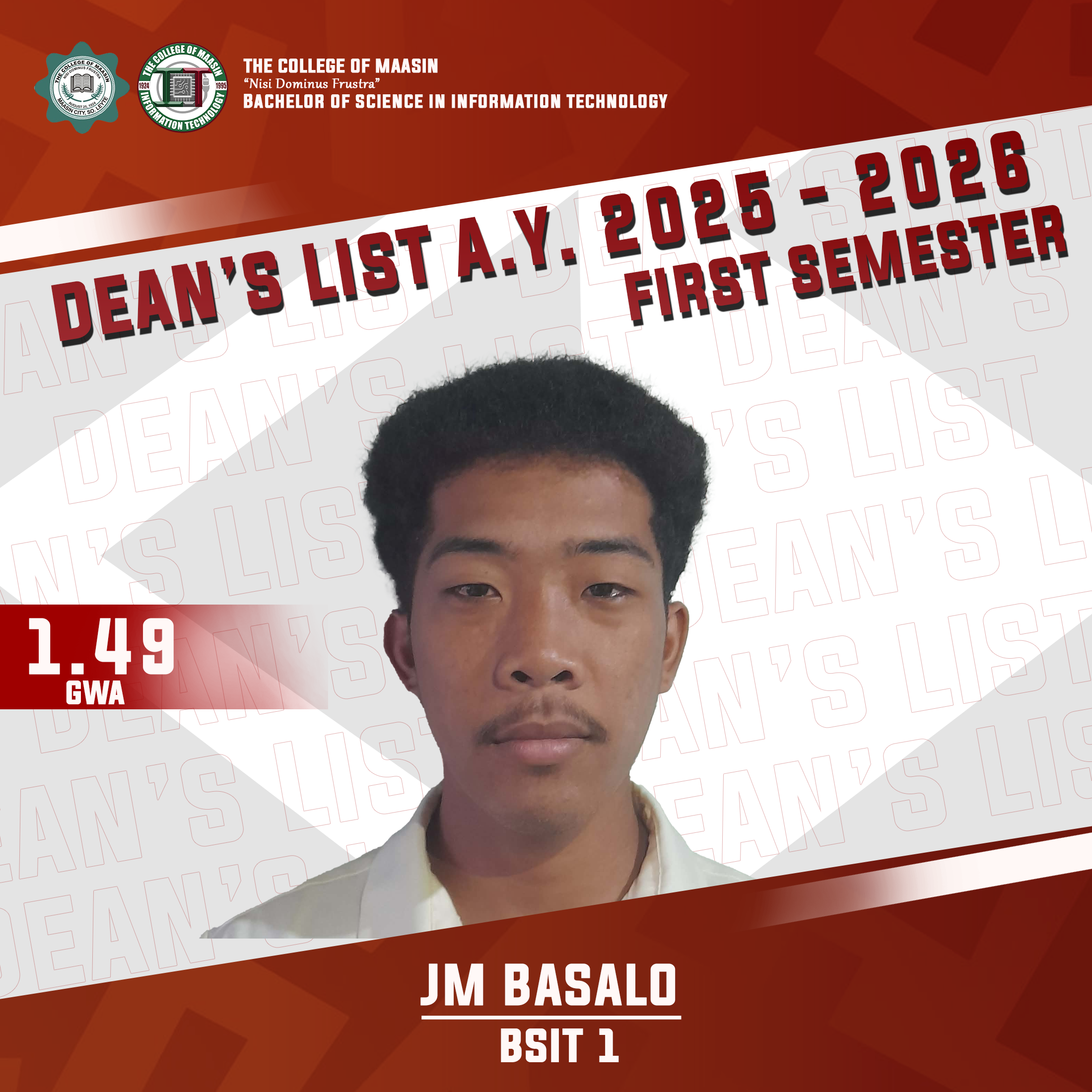 DEAN'S LIST A.Y. 2025-2026 (FIRST SEMESTER) basalo 1