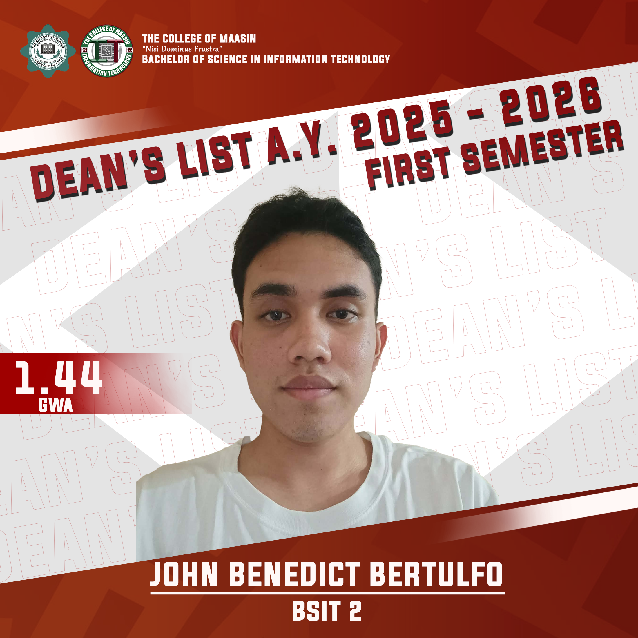 DEAN'S LIST A.Y. 2025-2026 (FIRST SEMESTER) bertulfo