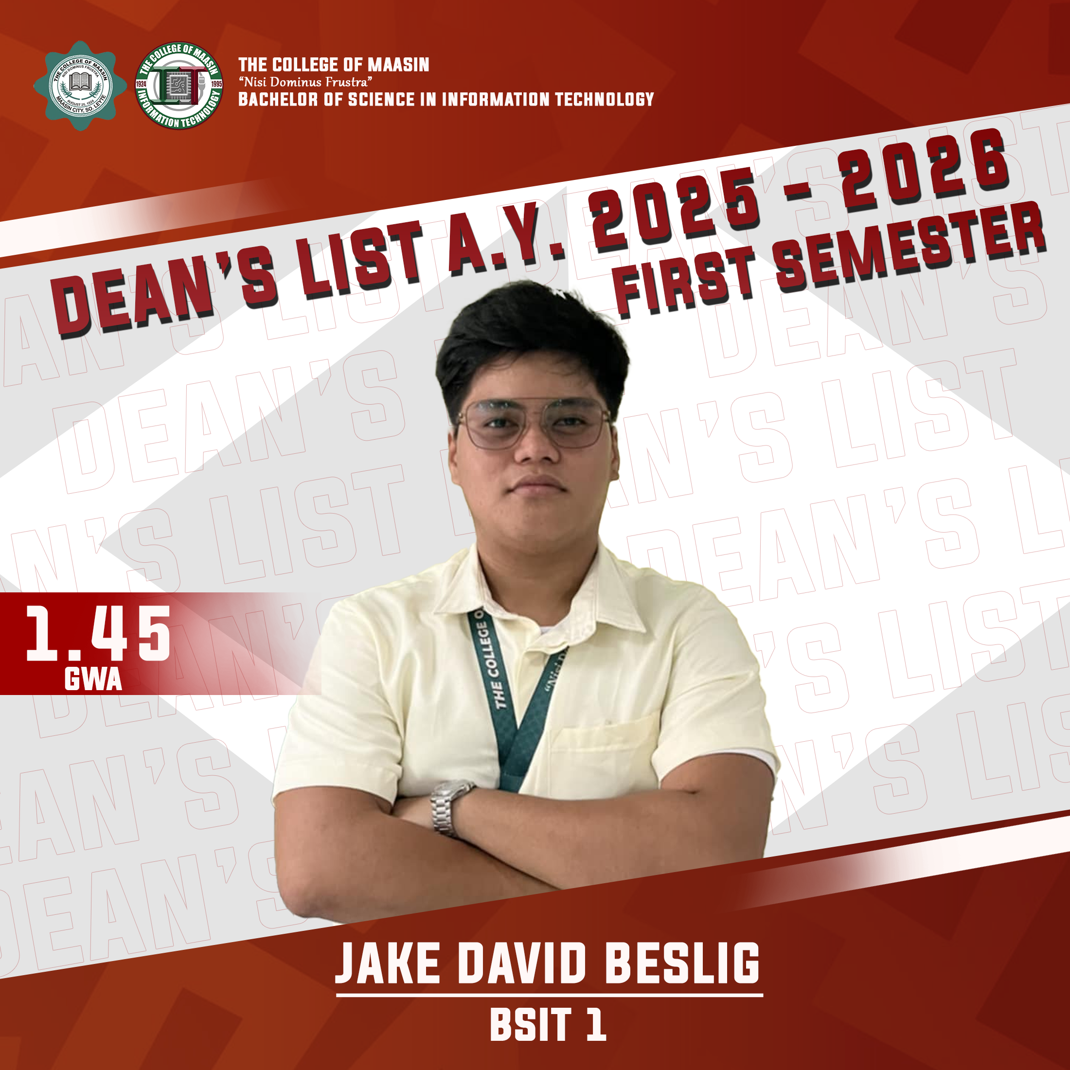 DEAN'S LIST A.Y. 2025-2026 (FIRST SEMESTER) beslig 1