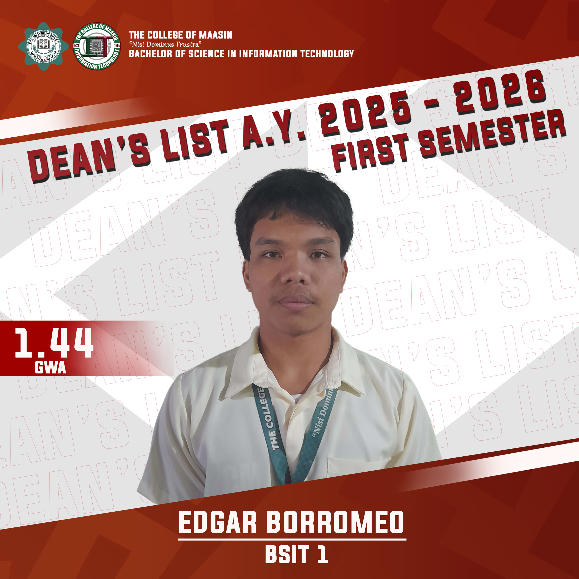 DEAN'S LIST A.Y. 2025-2026 (FIRST SEMESTER) borromeo 1