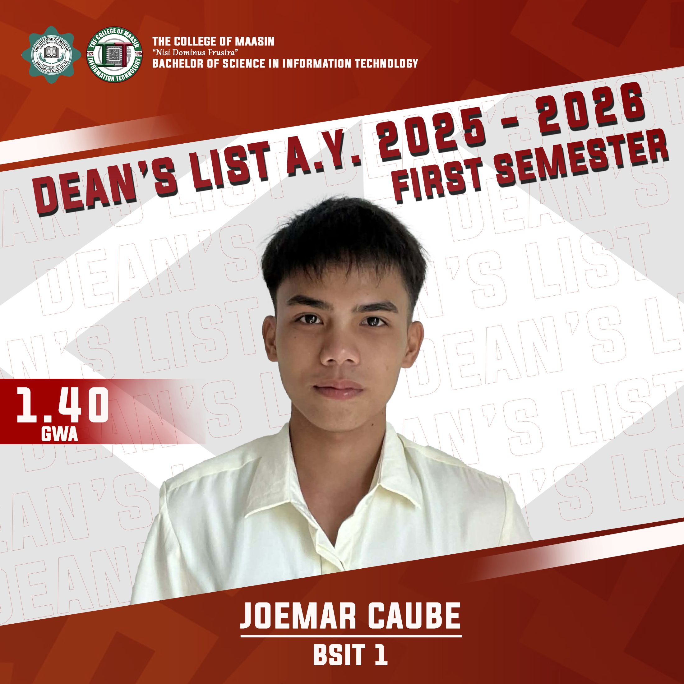 DEAN'S LIST A.Y. 2025-2026 (FIRST SEMESTER) caube 1