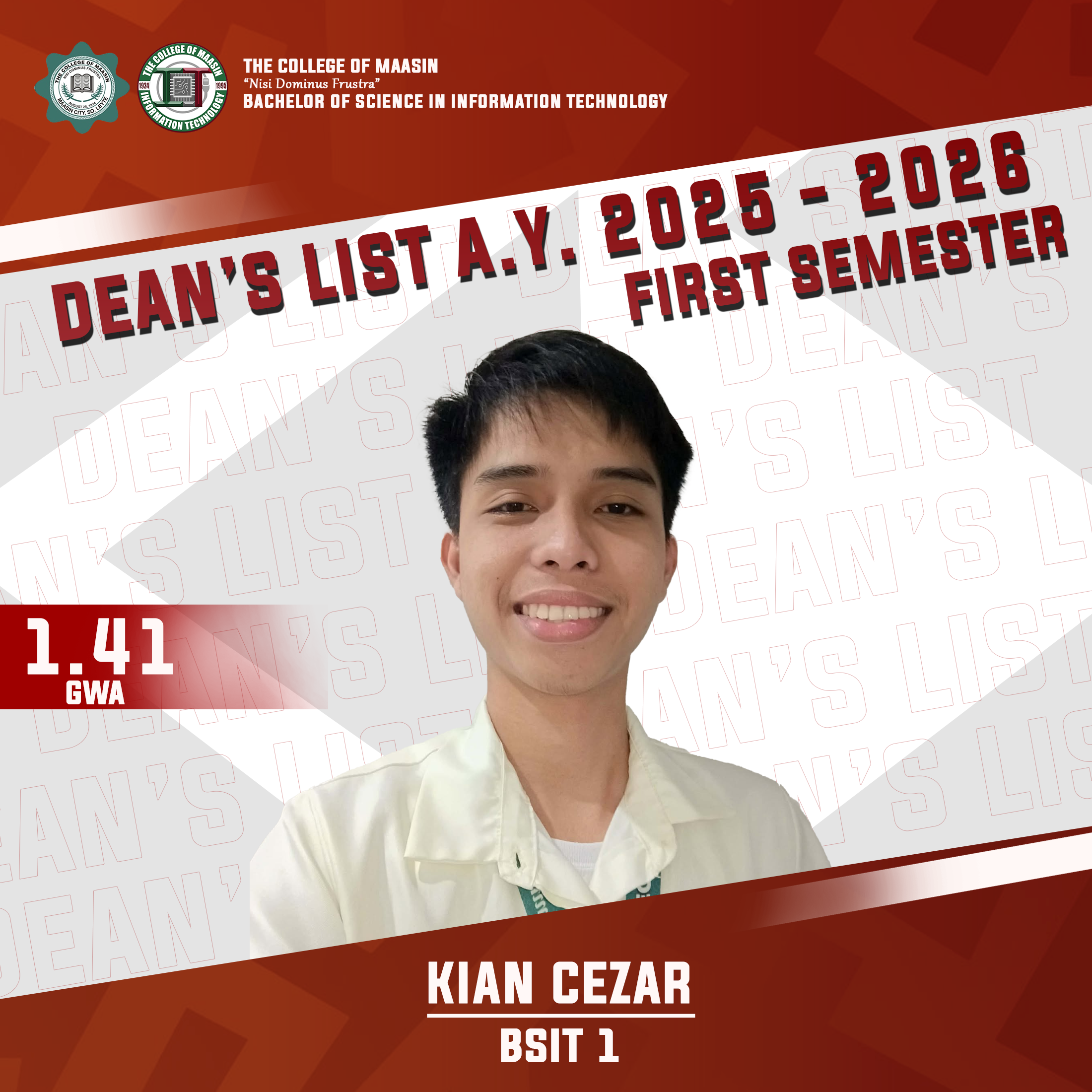 DEAN'S LIST A.Y. 2025-2026 (FIRST SEMESTER) cezar 1