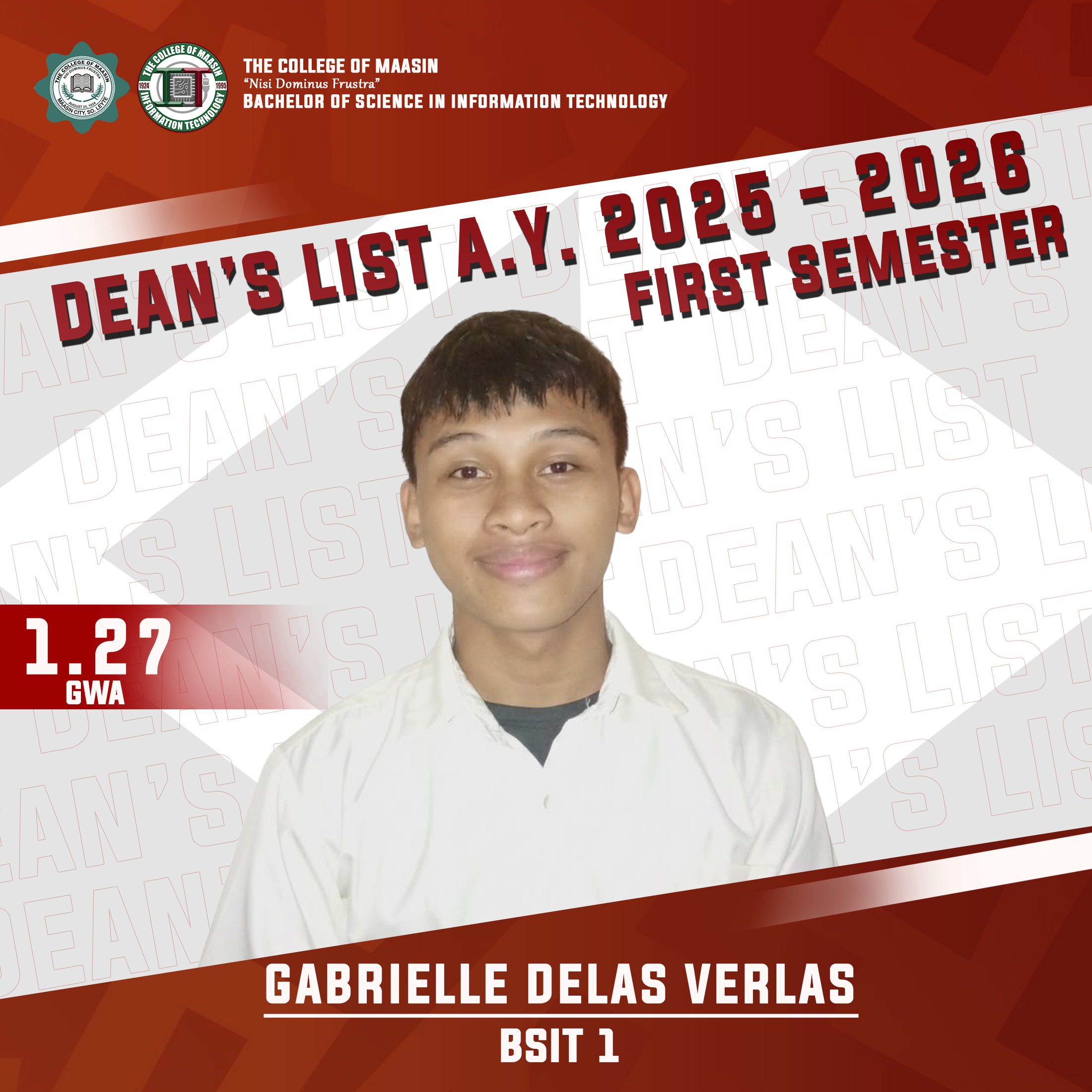 DEAN'S LIST A.Y. 2025-2026 (FIRST SEMESTER) delas verlas 1