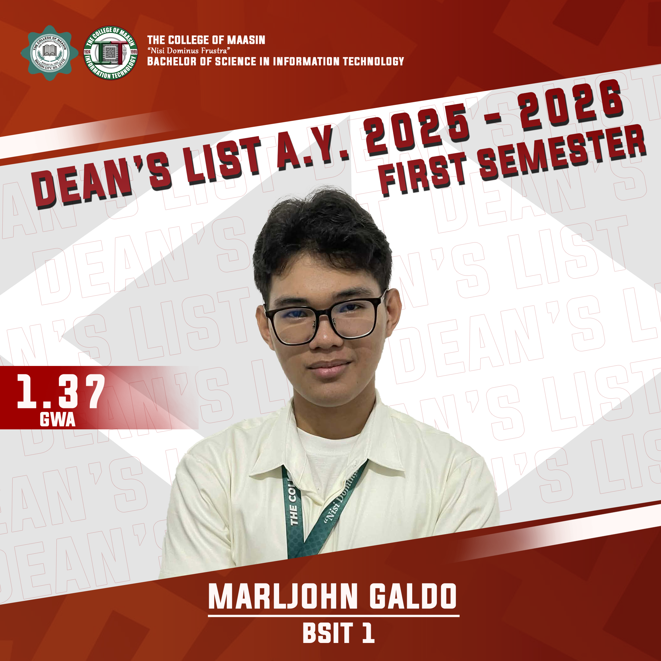 DEAN'S LIST A.Y. 2025-2026 (FIRST SEMESTER) galdo 1