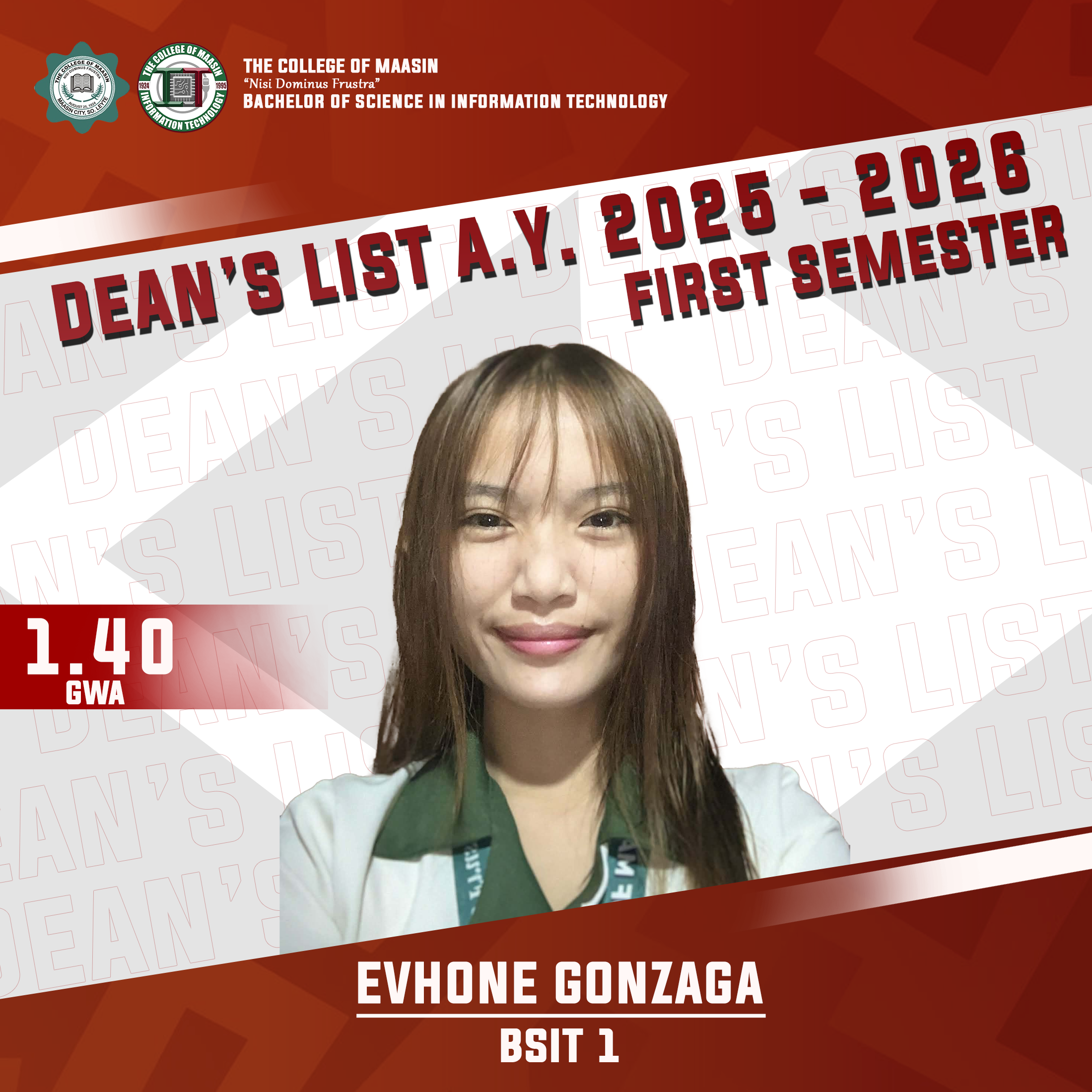 DEAN'S LIST A.Y. 2025-2026 (FIRST SEMESTER) gonzaga 1