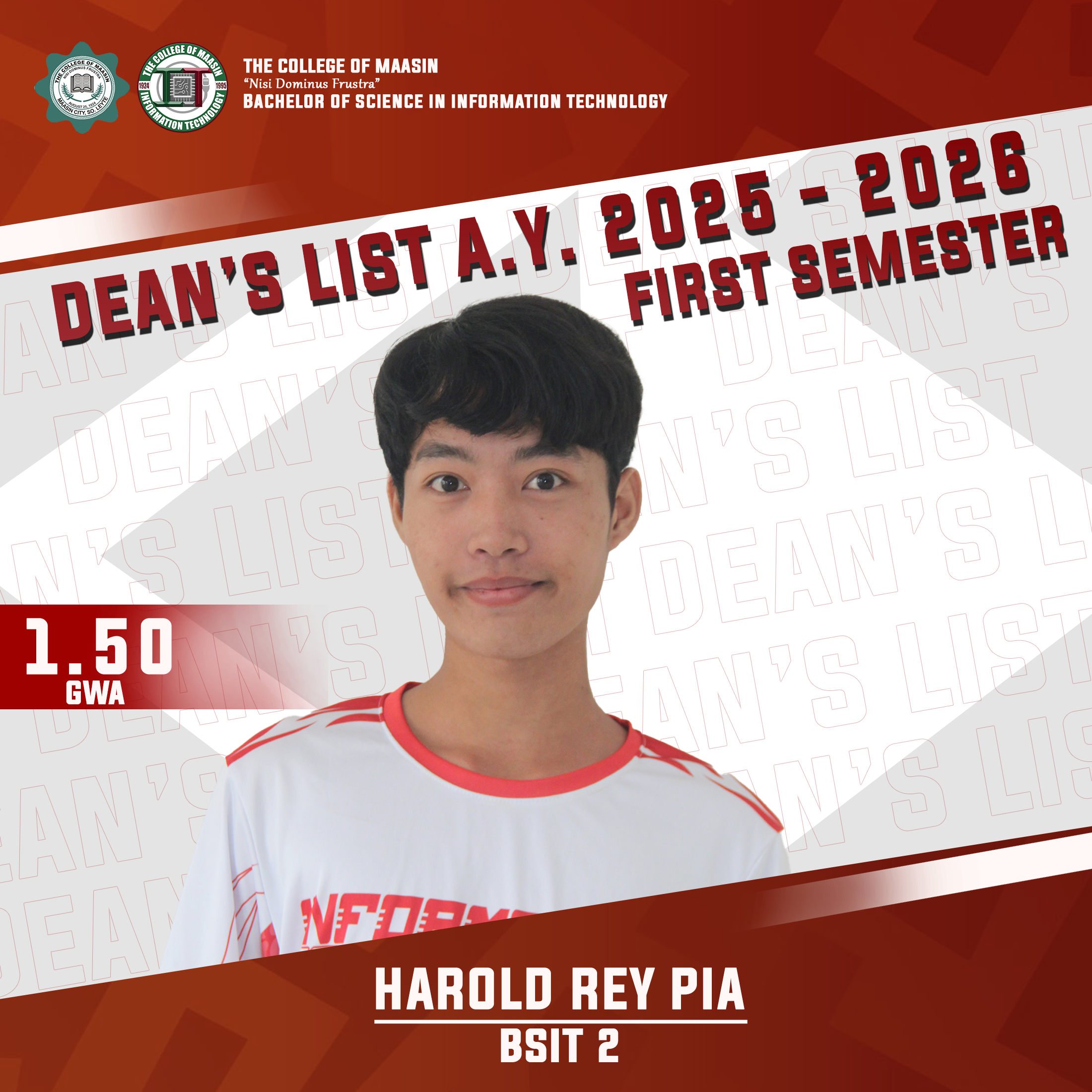 DEAN'S LIST A.Y. 2025-2026 (FIRST SEMESTER) harold