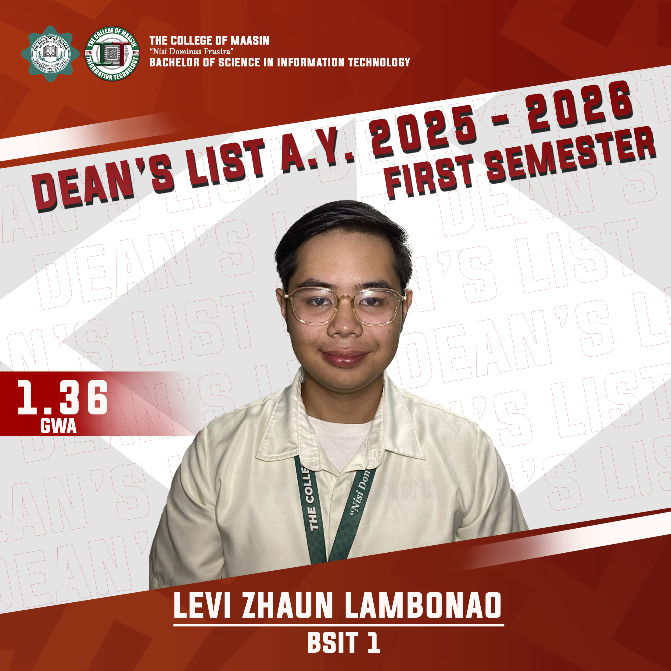 DEAN'S LIST A.Y. 2025-2026 (FIRST SEMESTER) lambonao 1