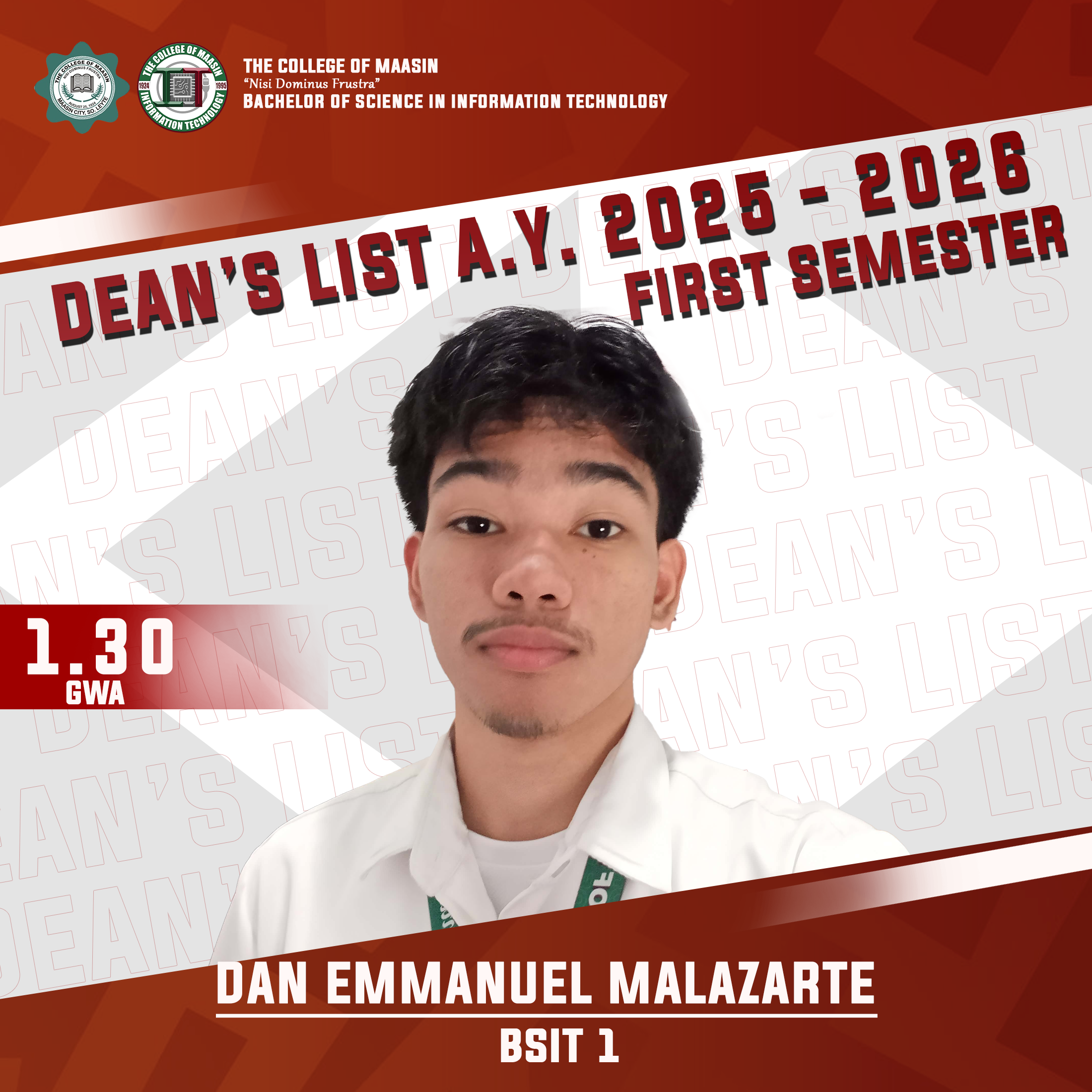 DEAN'S LIST A.Y. 2025-2026 (FIRST SEMESTER) malazarte 1