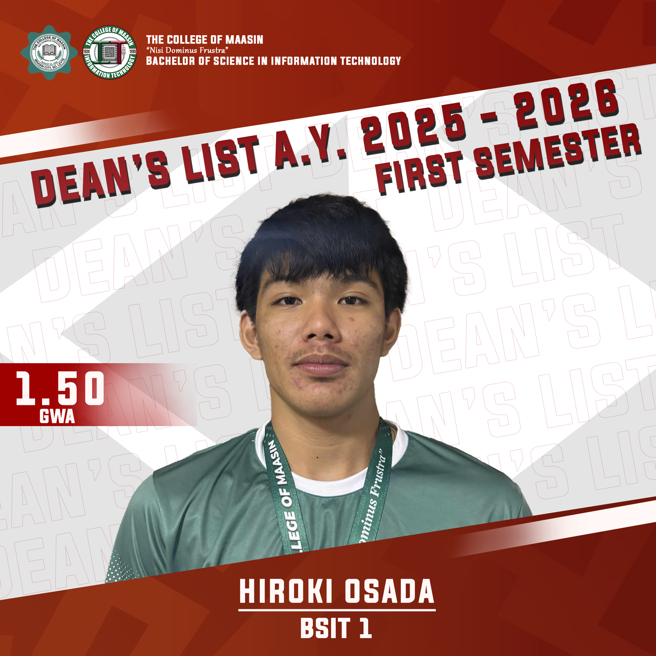 DEAN'S LIST A.Y. 2025-2026 (FIRST SEMESTER) osada 1