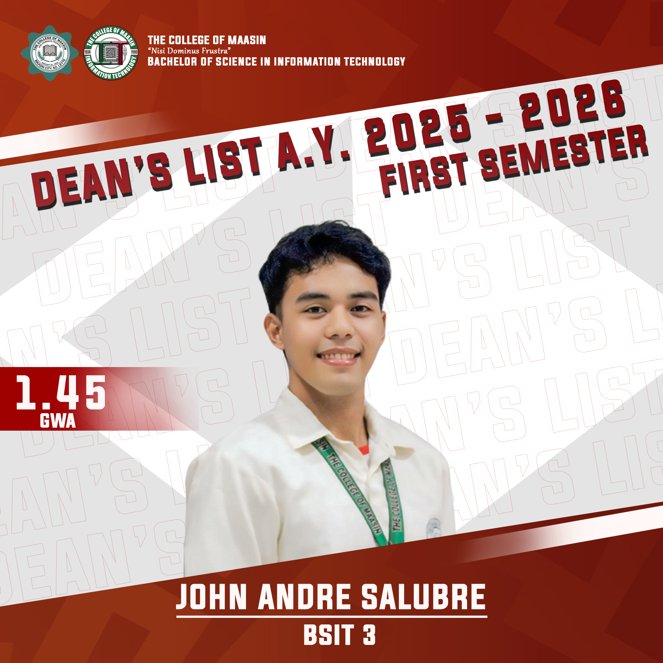 DEAN'S LIST A.Y. 2025-2026 (FIRST SEMESTER) salubre 3