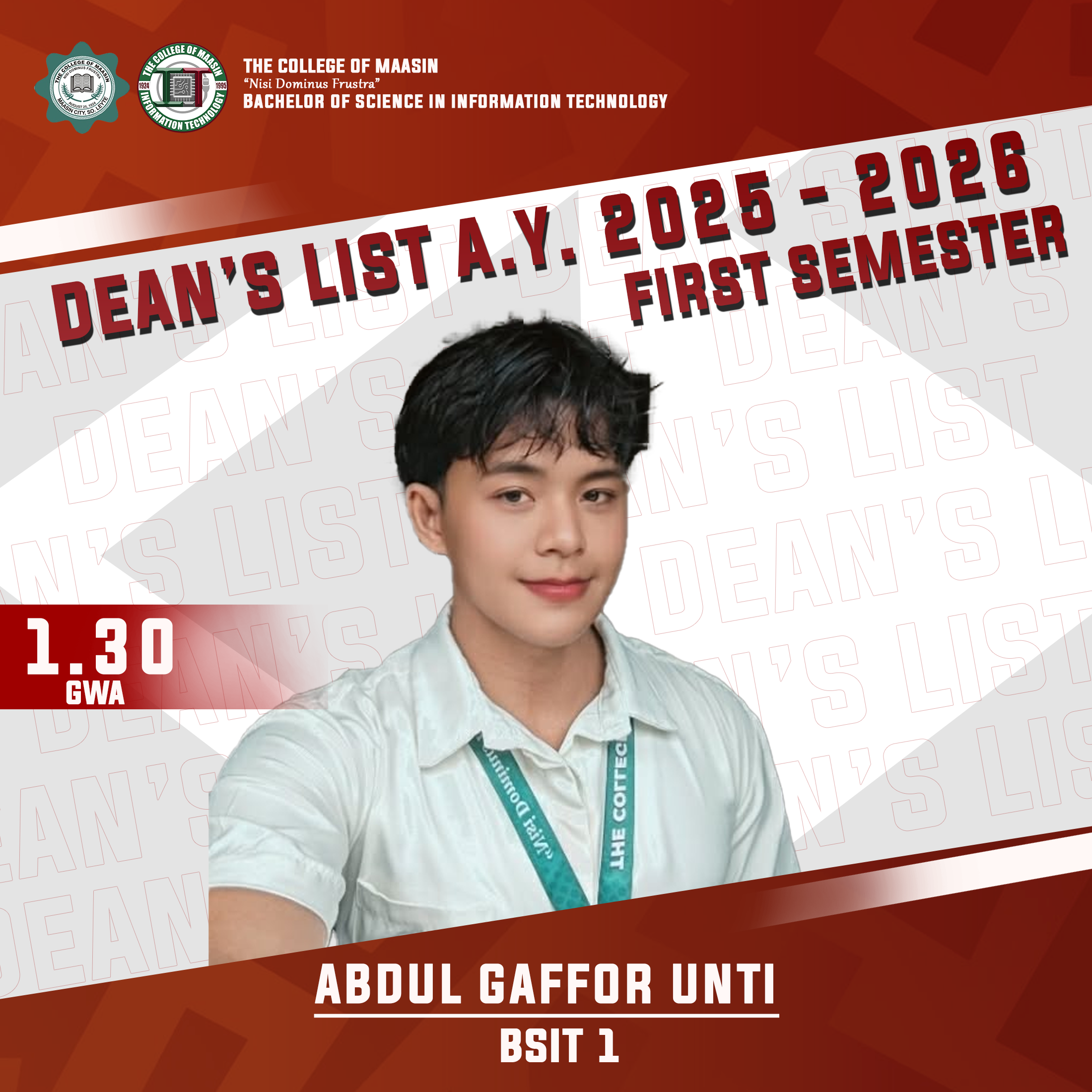 DEAN'S LIST A.Y. 2025-2026 (FIRST SEMESTER) unti 1